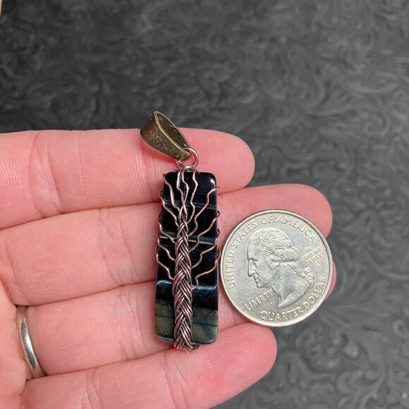 Blue Tigers Hawk Eye Wire Wrapped Tree of Life Pendant Stone Crystal Jewelry - Picture 7 of 7